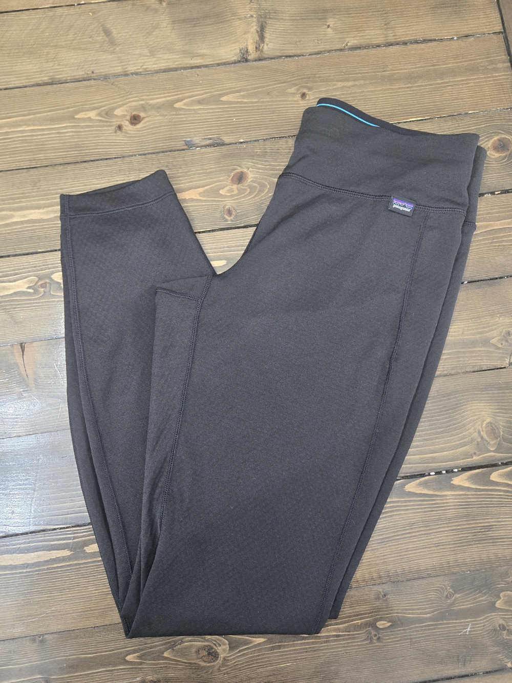 Womens Patagonia Black Leggings with Teal Waist Trim Size Small